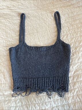 Zara Frayed Hem Knit Crop Tank Top